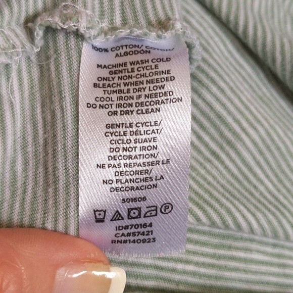 LOFT casual tee t-shirt, green & white stripes, tie short sleeve M - Picture 6 of 6